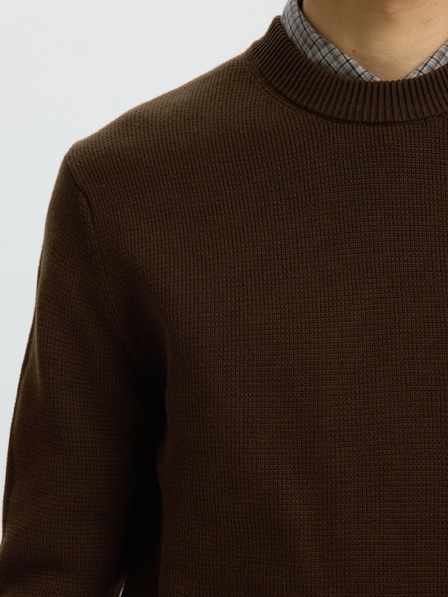 SELECTED Herren-strukturierter Pullover braun