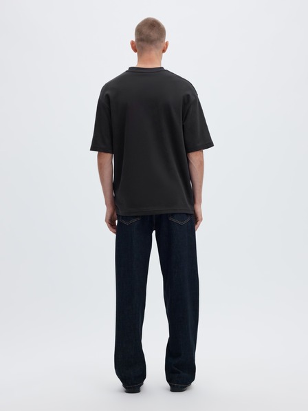 SELECTED Herren-einfaches T-Shirt schwarz