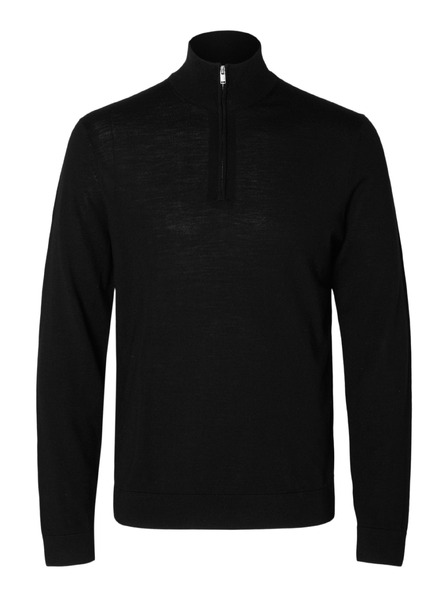 SELECTED Herrenpullover mit Reißverschluss am Kragen schwarz