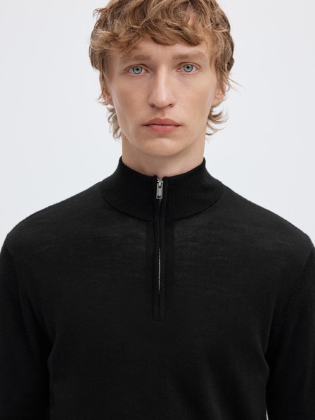 SELECTED Herrenpullover mit Reißverschluss am Kragen schwarz