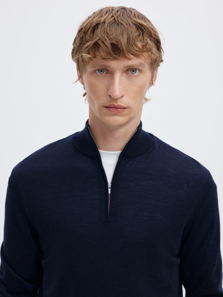 SELECTED Herren-Pullover mit Halbreißverschluss blau