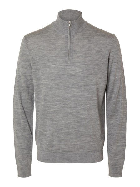 SELECTED Herren-Pullover mit Halbreißverschluss grey melange