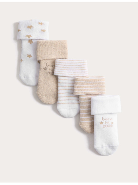 Marks & Spencer Frottee-Socken mit "Born in 2026" und hohem Baumwollanteil (0–12 Monate), 5er-Pack Marks & Spencer Weiß