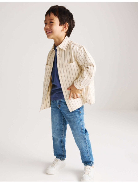 Marks & Spencer Gestreiftes Hemdjacken-Shirt aus reiner Baumwolle (2–8 Jahre) Marks & Spencer Creme