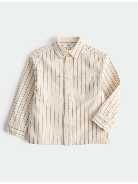 Marks & Spencer Gestreiftes Hemdjacken-Shirt aus reiner Baumwolle (2–8 Jahre) Marks & Spencer Creme