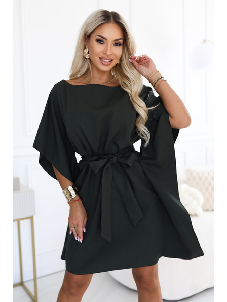 numoco SOFIA Damenkleid Schmetterlingstyp mit Bindung in der Taille - Dunkelkhaki