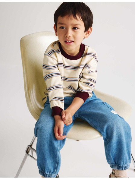 Marks & Spencer Gestreiftes Top mit Struktur aus reiner Baumwolle (2–8 Jahre) Marks & Spencer cremeweiß