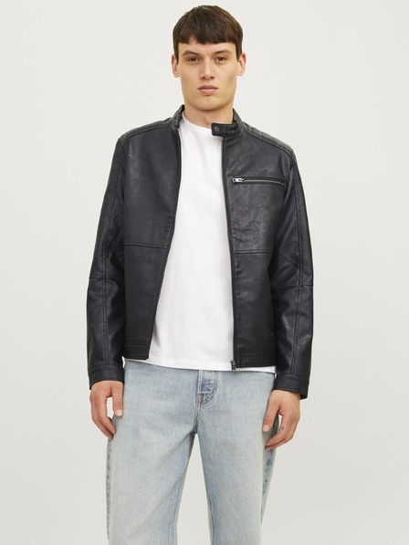 Jack & Jones JJEDYLAN schwarze Herren-Kunstlederjacke