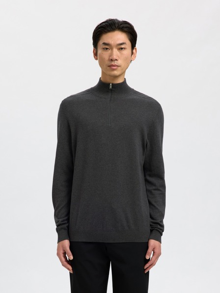 SELECTED Herrenpullover mit Reißverschluss am Kragen anthrazit