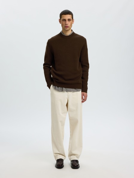 SELECTED Herren-strukturierter Pullover braun