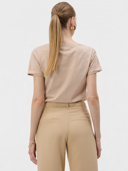 Orsay Beiges Damen-T-Shirt mit Rundhalsausschnitt und kurzen Ärmeln ORSAY