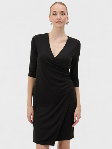 Orsay Schwarzes kurzes Damen-Wickelkleid mit V-Ausschnitt und 3/4-Ärmeln