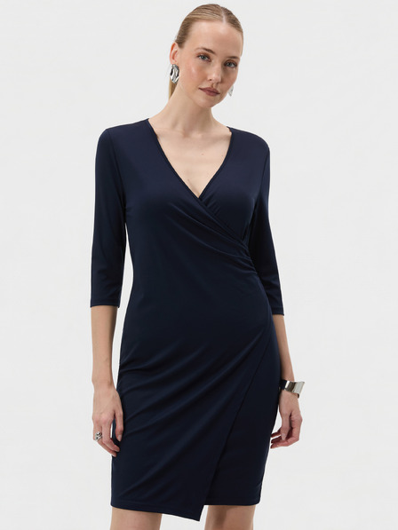 Orsay Dunkelblaues kurzes Damen-Wickelkleid mit V-Ausschnitt und 3/4-Ärmeln