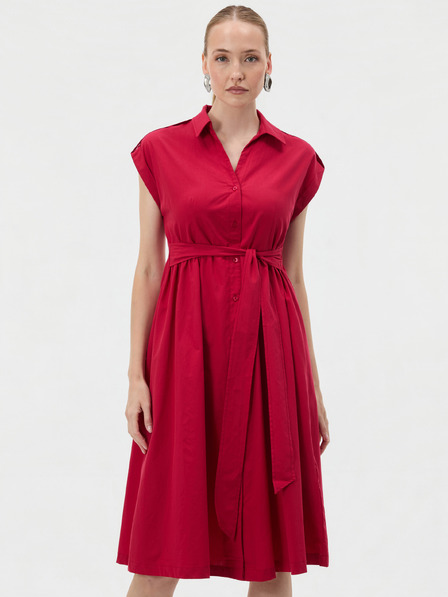 Orsay Rotes ärmelloses Damen-Kleid in A-Linie bis zum Knie mit Kragen