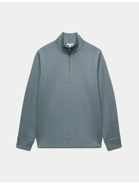 Marks & Spencer Gestreifte Jacke aus reiner Baumwolle mit Textur und halbem Reißverschluss Marks & Spencer grau